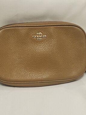 Coach Tan Pebbled Leather Crossbody with Gold Logo Accent